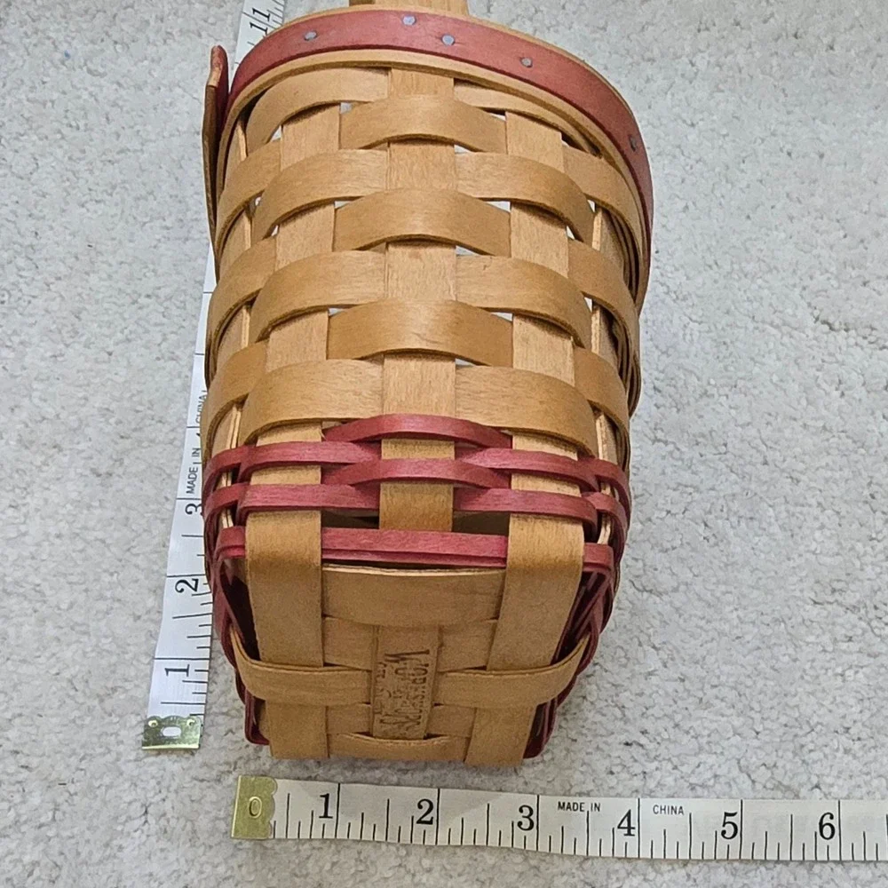 Vintage Workshops of Gerald E Henn Handwoven Wood Basket Red Trim Small Accent